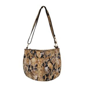B.‎ Makowsky Snakeskin Print Leather Purse Bag Brown Tan Black